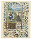 MANUSCRIPT LEAF.  Vellum leaf from a Latin Book of Hours with miniature of the Annunciation to the Shepherds.  France, 15th century